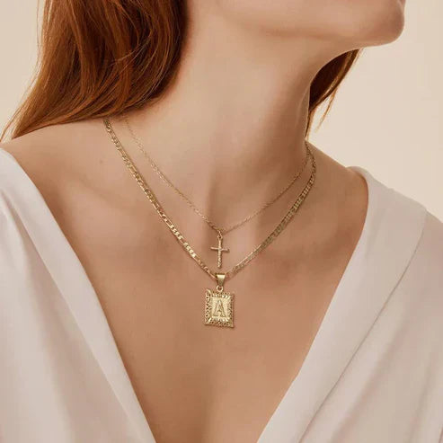 Cross Initial Necklace Set