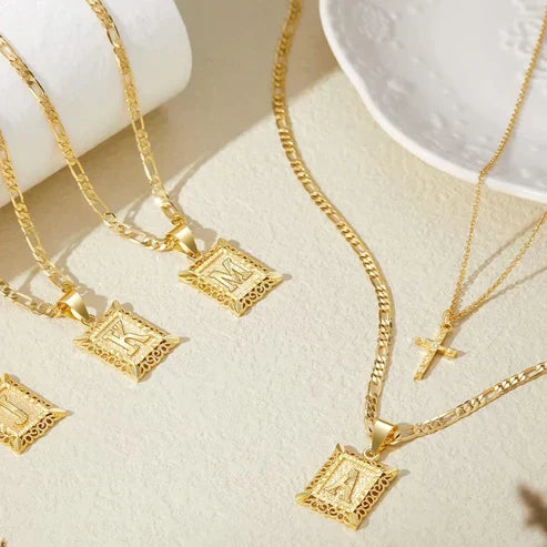 Cross Initial Necklace Set