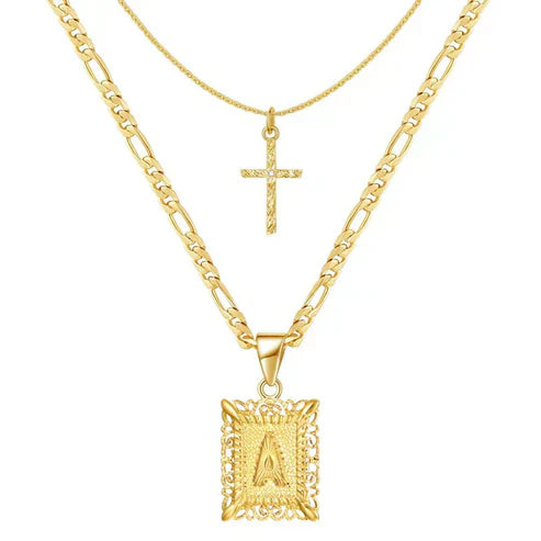 Cross Initial Necklace Set