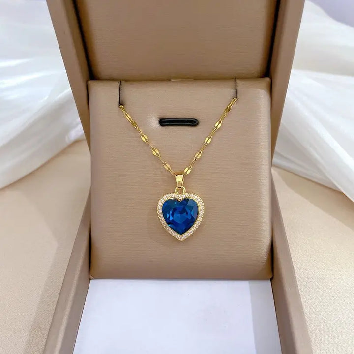 Gold Sapphire Heart Necklace