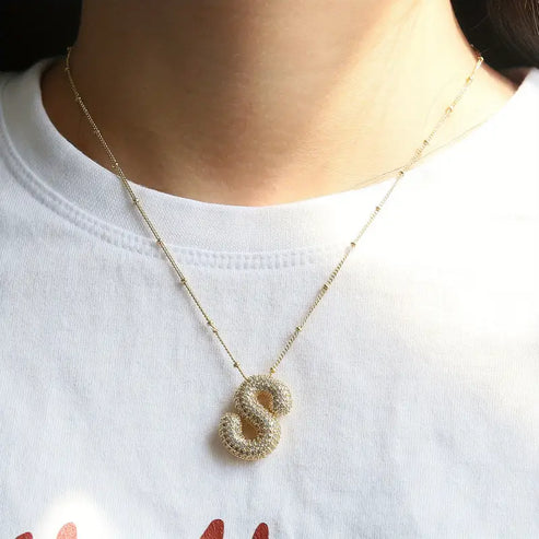 Bubble letter initial necklace