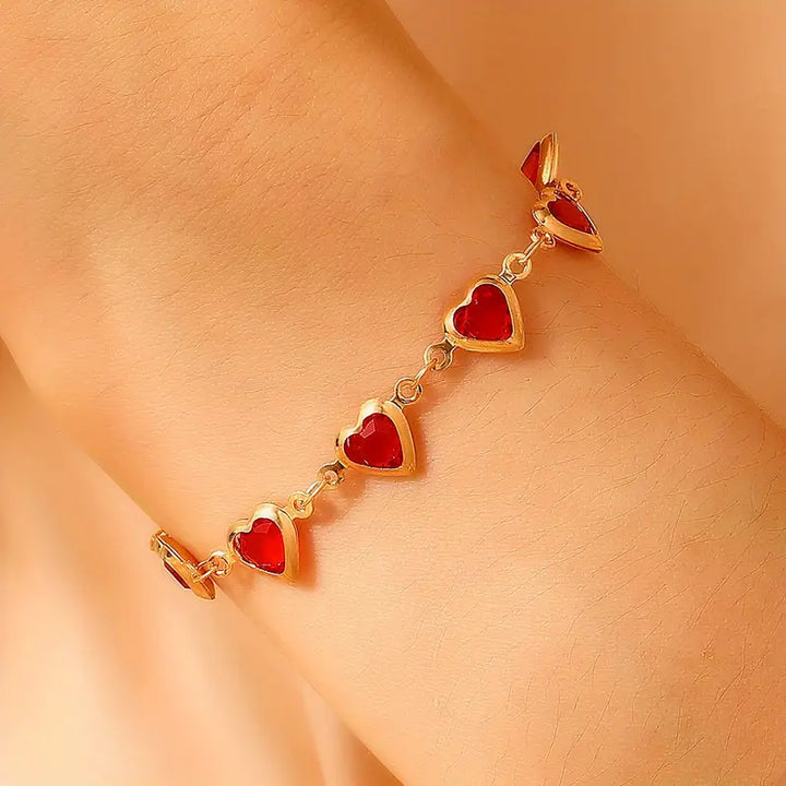 Gold Ruby Heart Chain Bracelet
