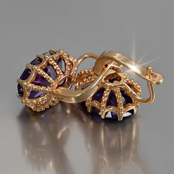 Gold Amethyst Crown Earrings