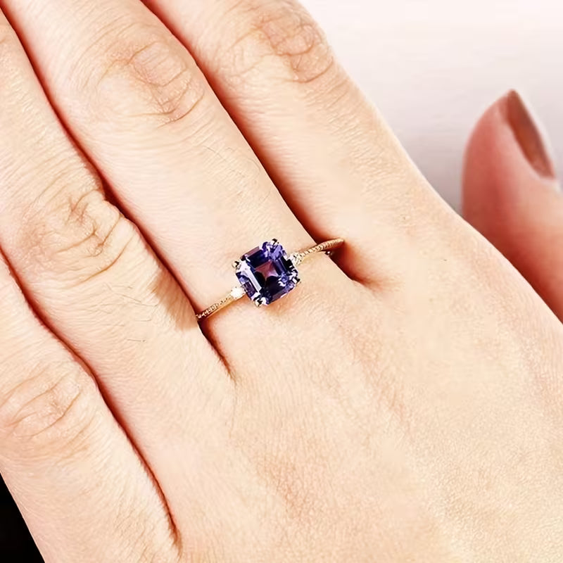 Gold Amethyst Solitaire Ring