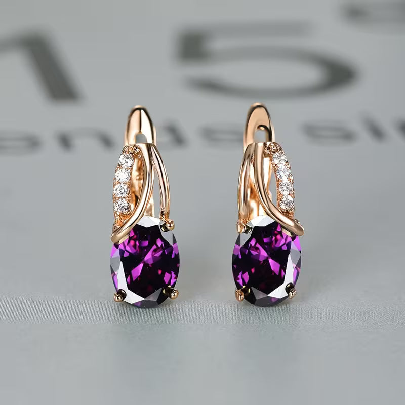 Gold Amethyst Hoop Earrings