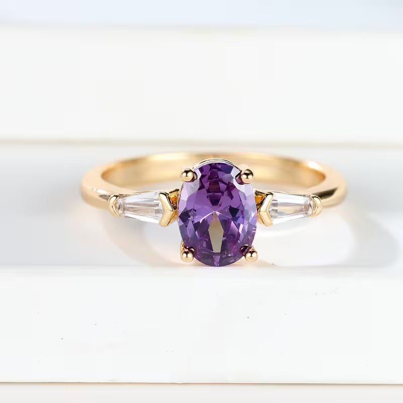 Gold Amethyst Three-Stone Ring