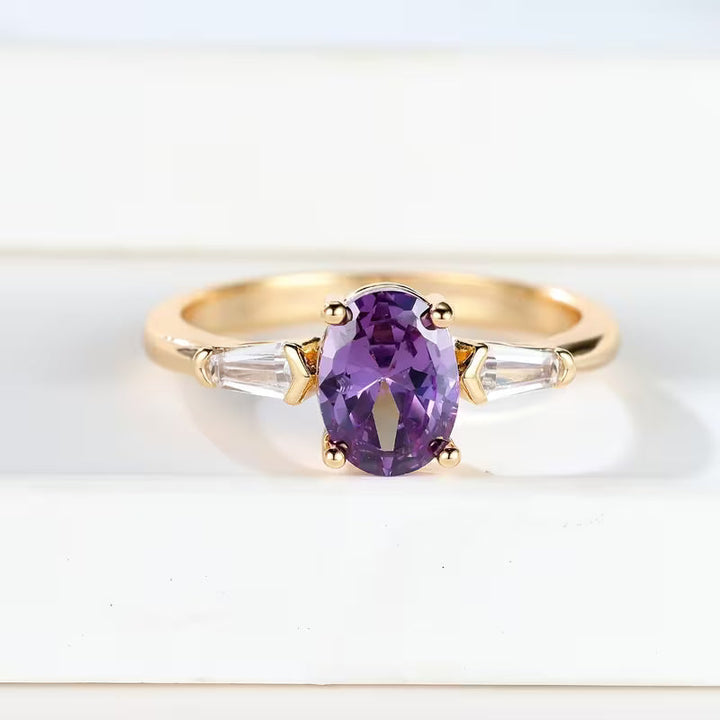 Gold Amethyst Three-Stone Ring