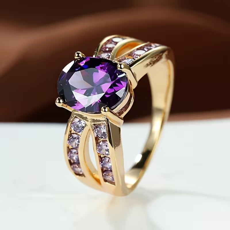 Gold Amethyst Split Band Ring