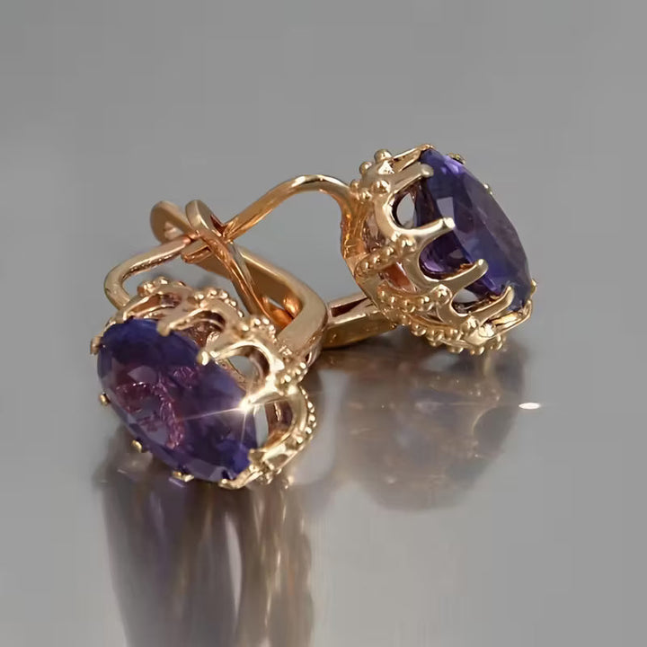 Gold Amethyst Crown Earrings