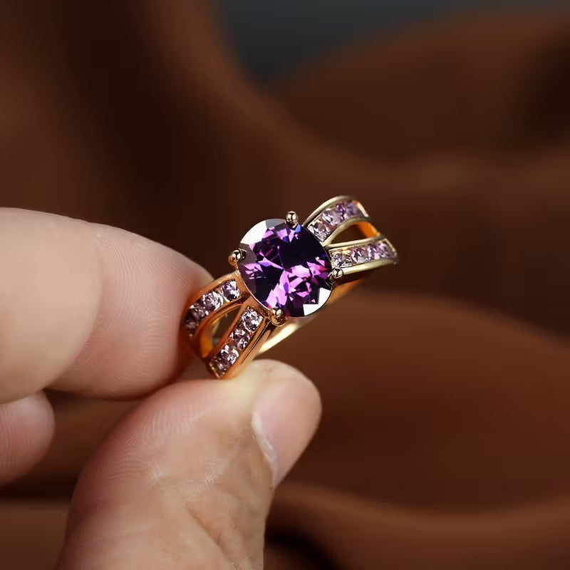 Gold Amethyst Split Band Ring