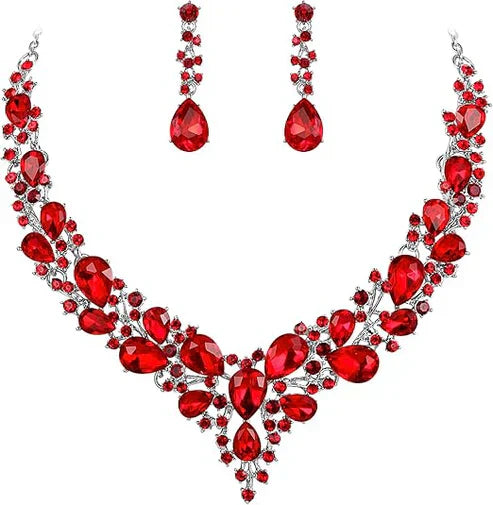 Ruby Crystal Cluster Jewelry Set