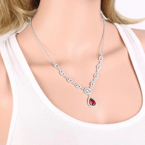 Ruby Halo Necklace and Earrings Set