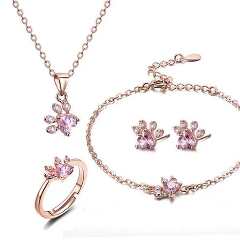 Rose Gold Paw Jewelry Set