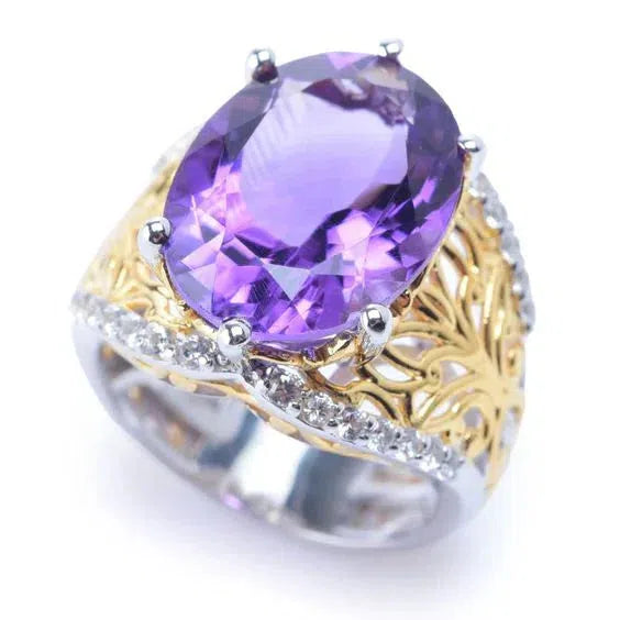 Vintage Lilac Glass Gold &amp; Silver Ring