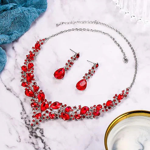 Ruby Crystal Cluster Jewelry Set