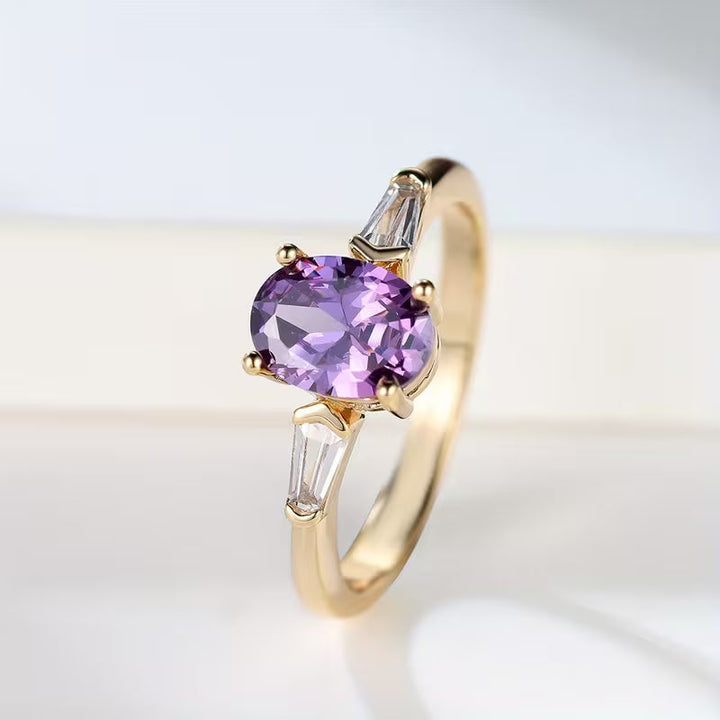 Gold Amethyst Three-Stone Ring