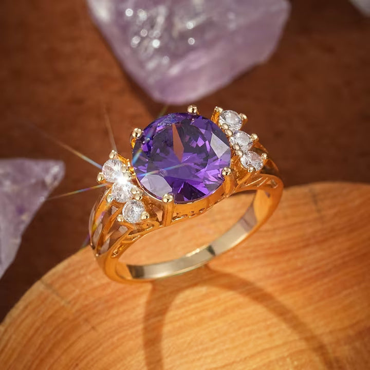 Gold Amethyst Split Shank Ring