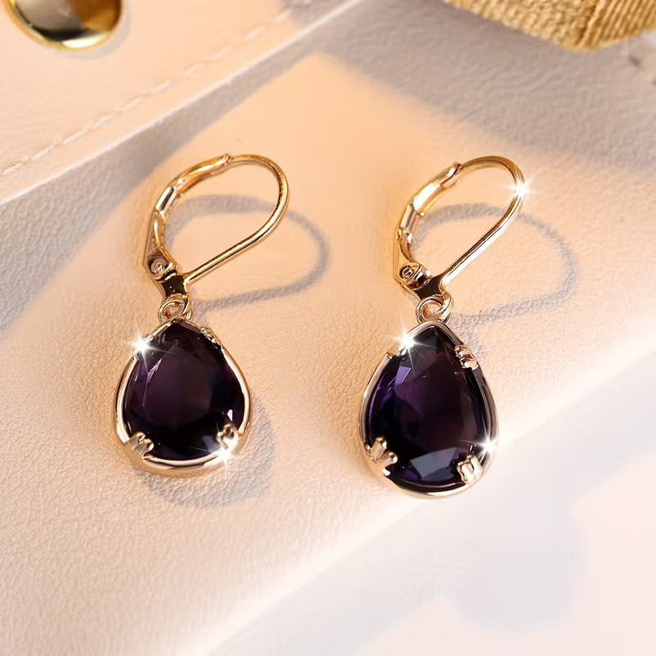 Gold Amethyst Teardrop Earrings