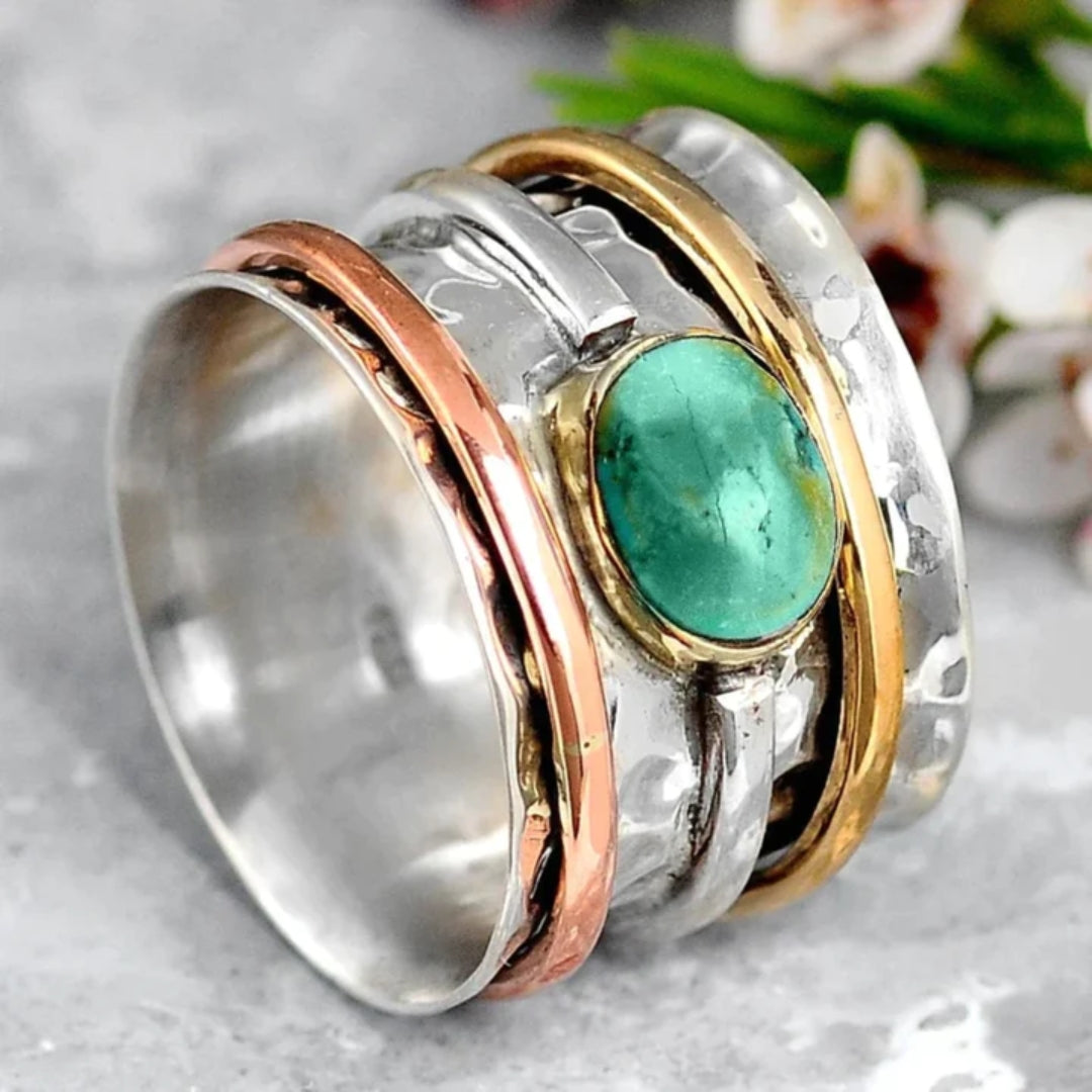 Silver Gold and Rose Gold Bezel Accent Ring