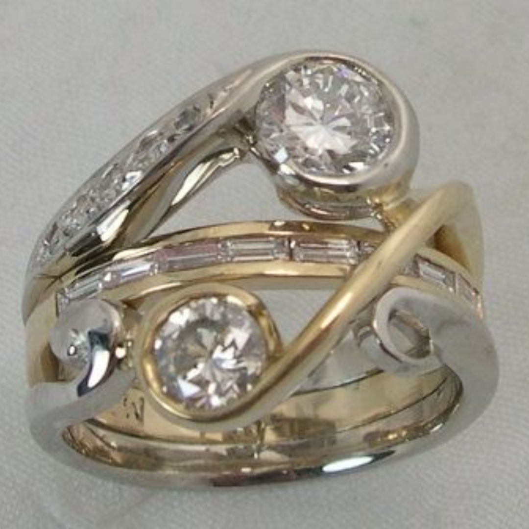 Vintage Inlaid Zirconia Gold &amp; Silver Ring