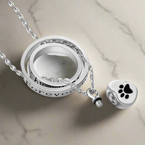 No Longer By My Side, Forever In My Heart' – Stainless Steel Urn Paw Necklace