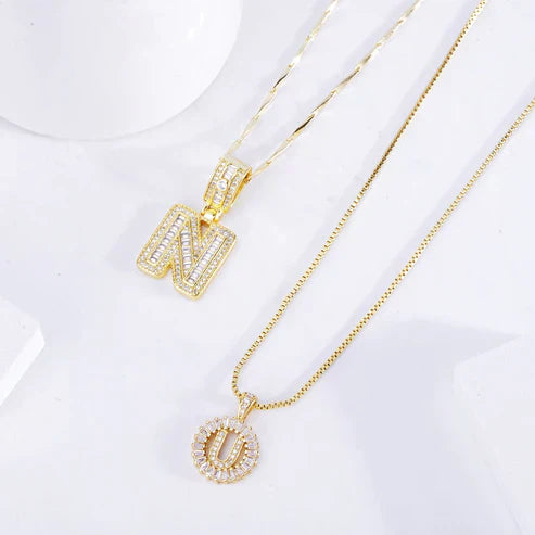 Pave letter initial necklace set
