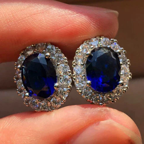 Oval White Sapphire Stud Earrings