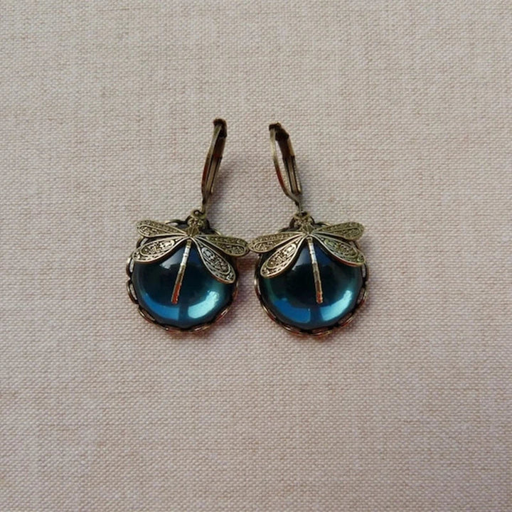 Spherical dragonfly earrings in antique gold
