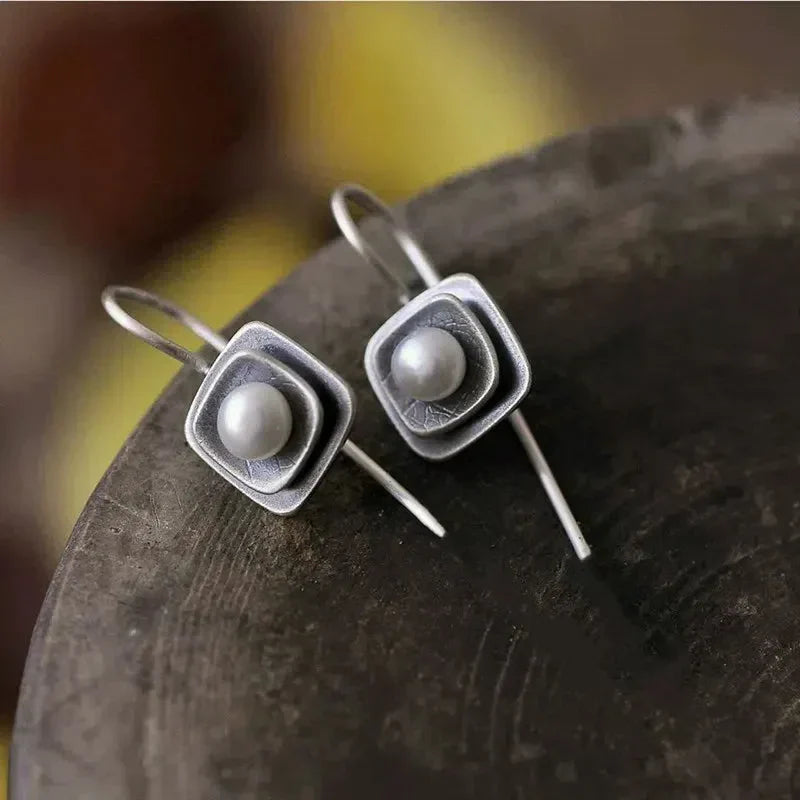 Vintage Silver Inlaid Pearl Earrings