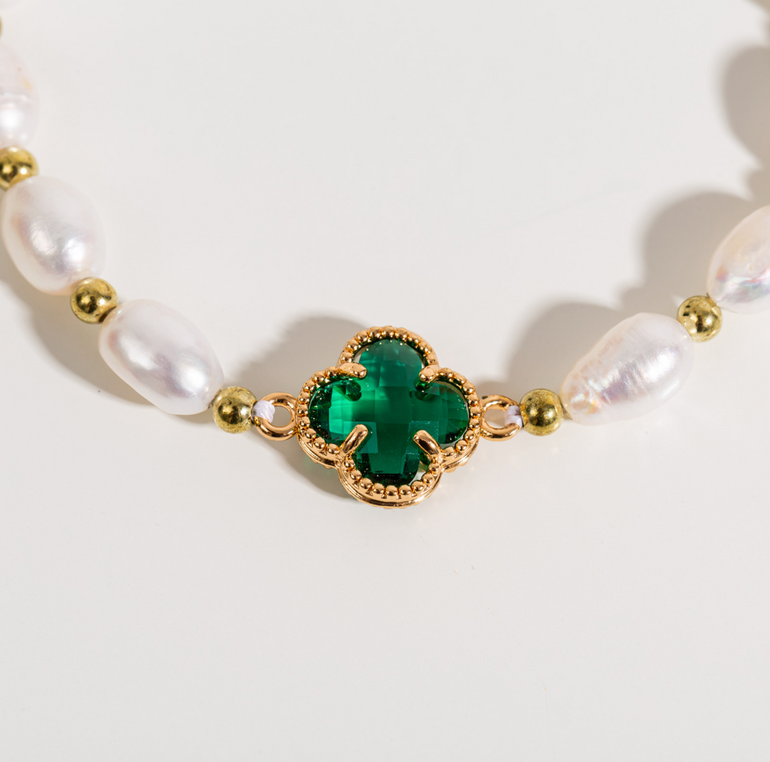 Emerald Clover Leaf Beaded Bracelet