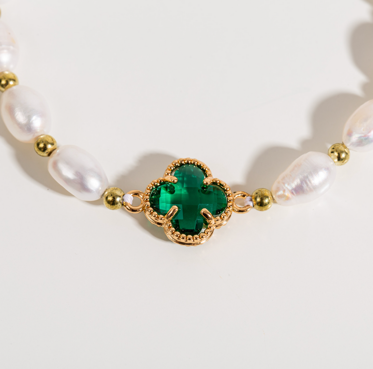 Emerald Clover Leaf Beaded Bracelet