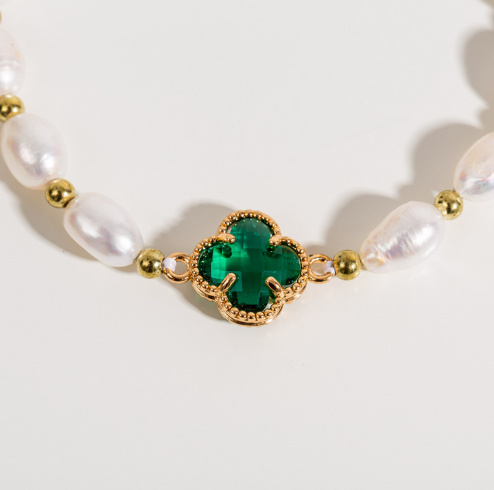 Emerald Clover Leaf Beaded Bracelet