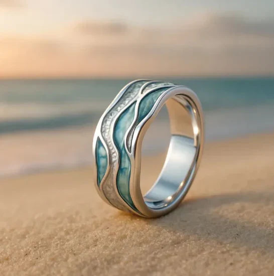 1+1 Offer: Aurora Ocean Beach Wave Ring + Crystal drop earrings in gold and silver
