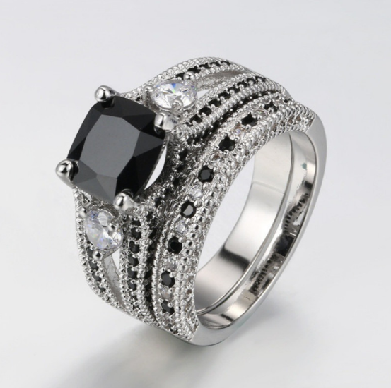 Black Zircon &amp; Diamond Ring