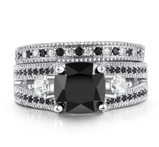 Black Zircon &amp; Diamond Ring