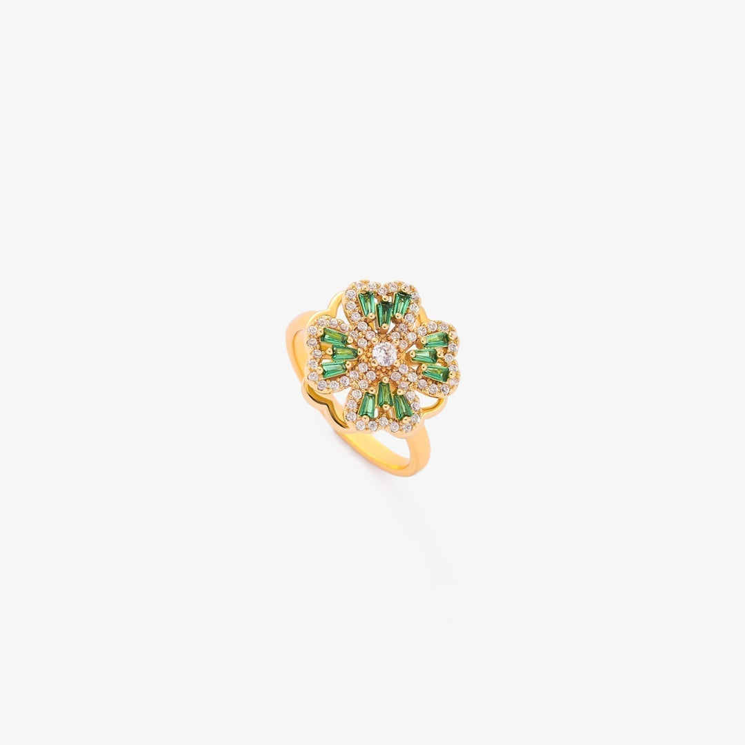 Gold Emerald Floral Ring