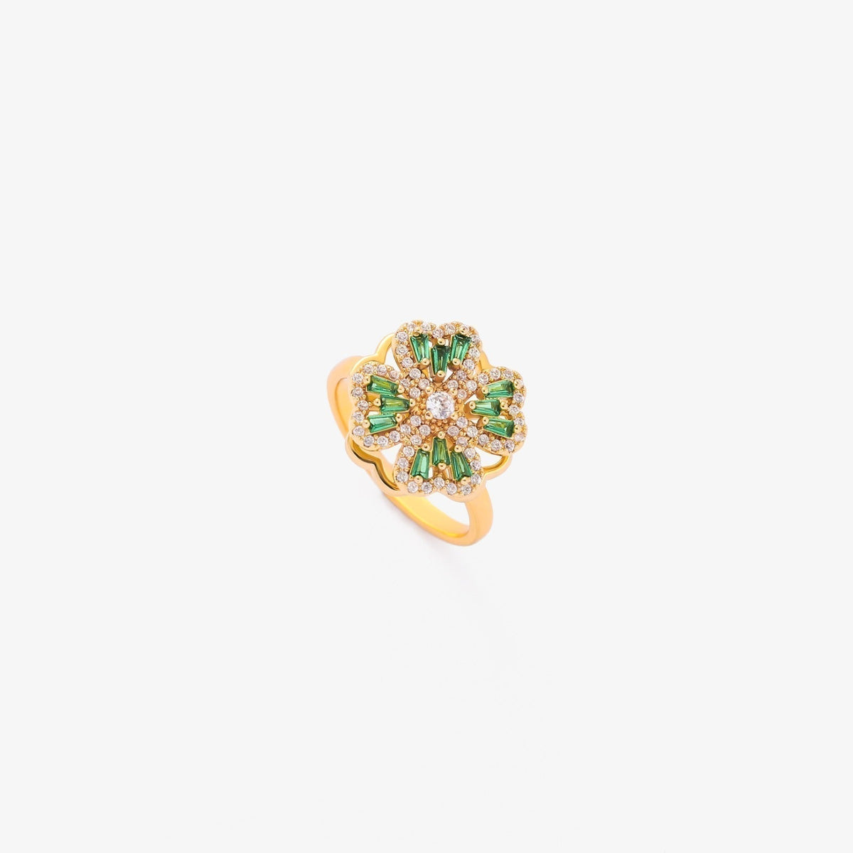 Gold Emerald Floral Ring