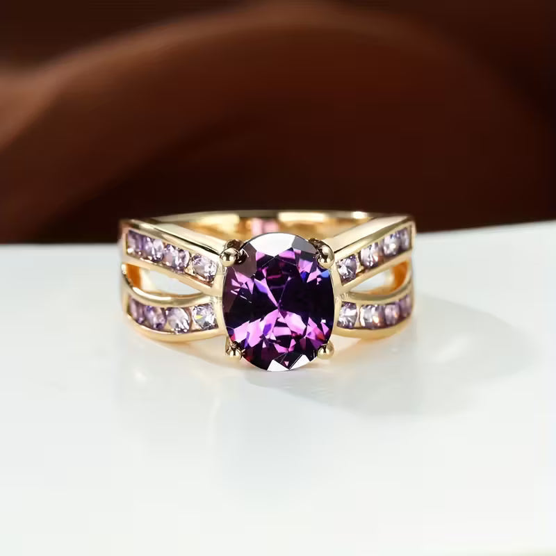 Gold Amethyst Split Band Ring
