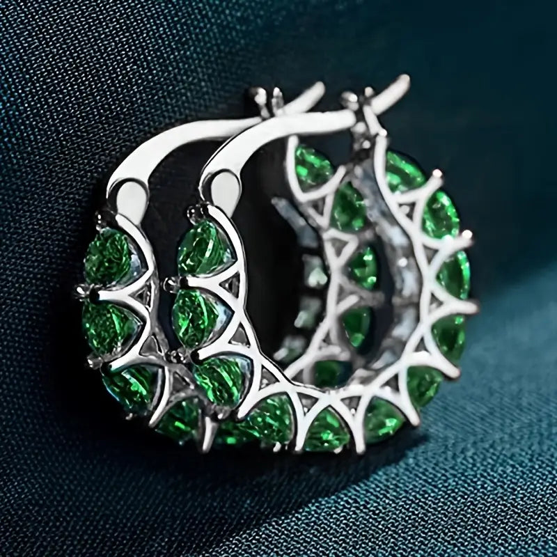 Gold Emerald Lattice Hoop Earrings