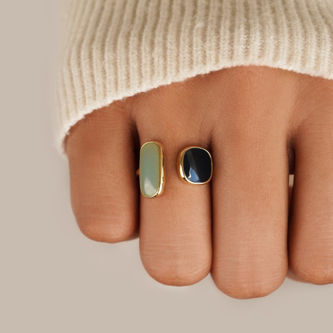 Gold Dual Stone Open Ring