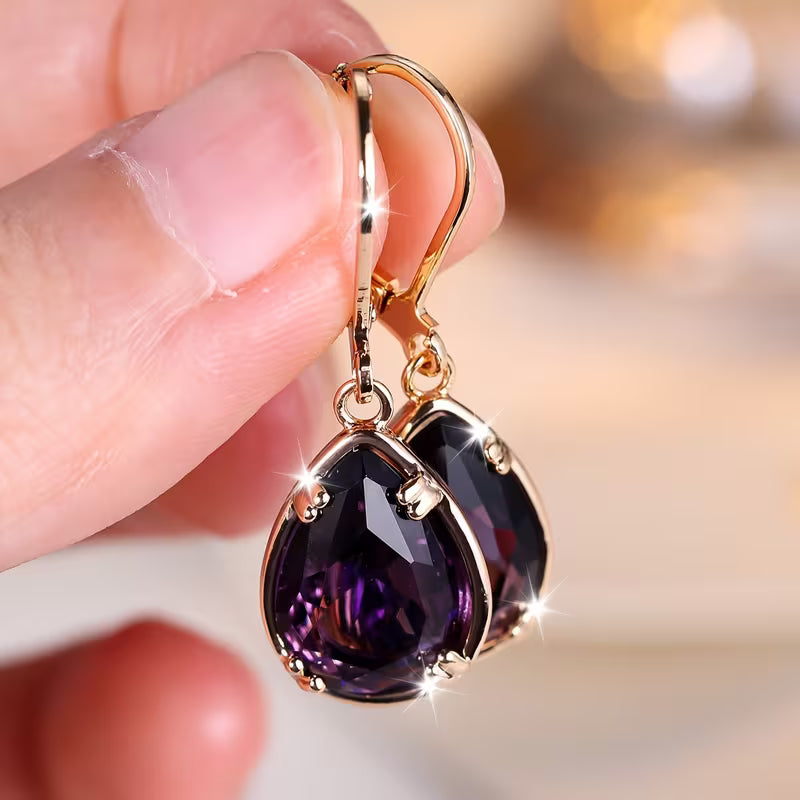 Gold Amethyst Teardrop Earrings