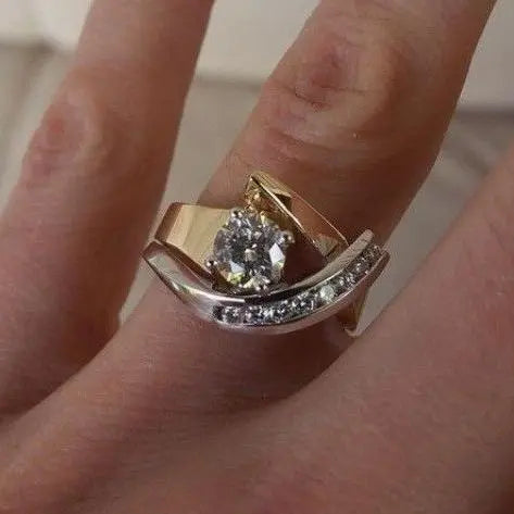 Vintage Irregular Gold &amp; Silver Zirconia Ring