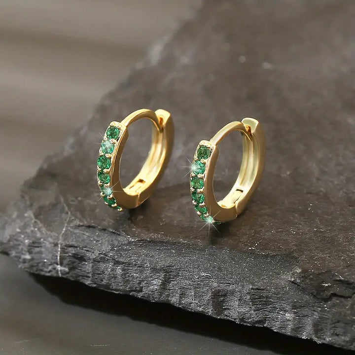 Gold Emerald Hoop Earrings