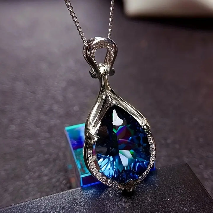 Silver Sapphire Teardrop Necklace
