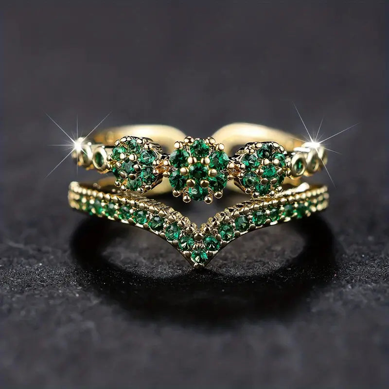 Gold Emerald Cluster Ring