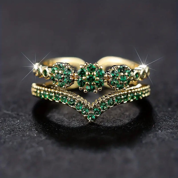 Gold Emerald Cluster Ring