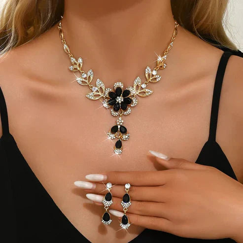 Floral Diamond Necklace and Earring Set
