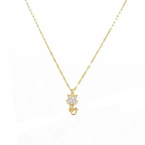Gold platted cat necklace with zircon
