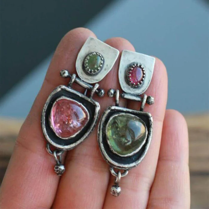 Red and green rectangular vintage earrings