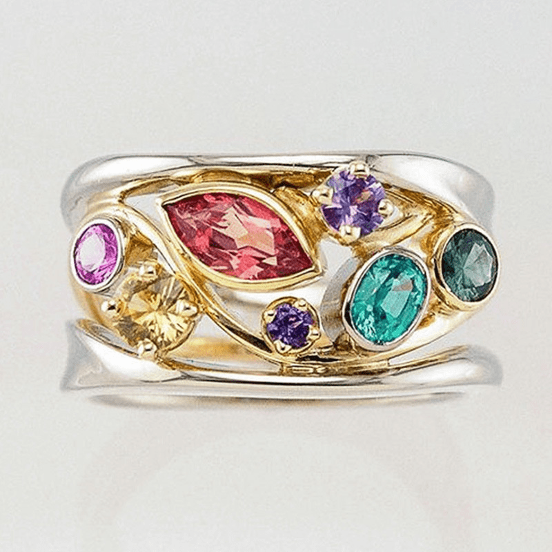 Vintage Gold &amp; Silver Colorful Zirconia Ring